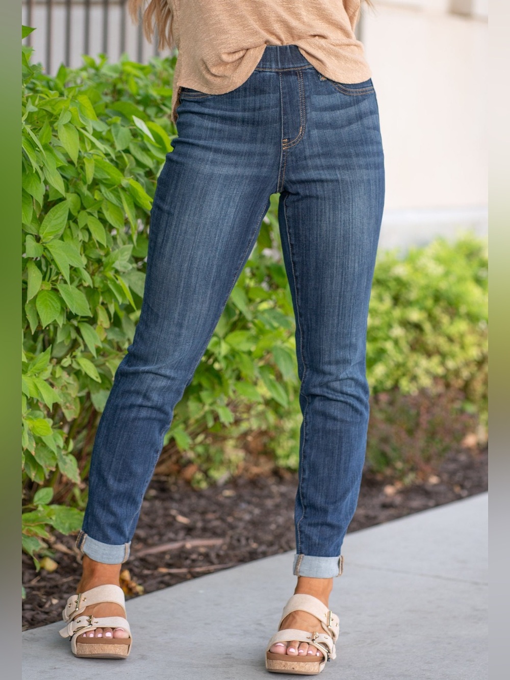 Judy Blue High Waist Pull-On Double Cuff Slim Jeans Dark Blue size 11/30